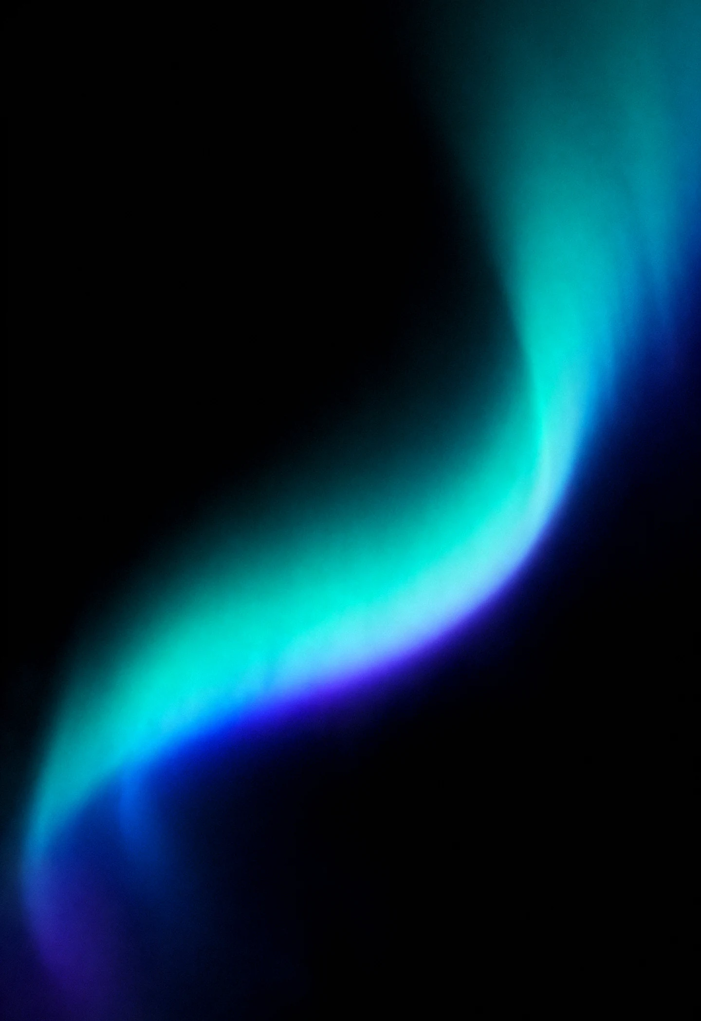 AMOLED & Dark wallpaper fitted to the iPhone Duo outer display — a gentle teal aurora S-curve floating in the middle of deep black