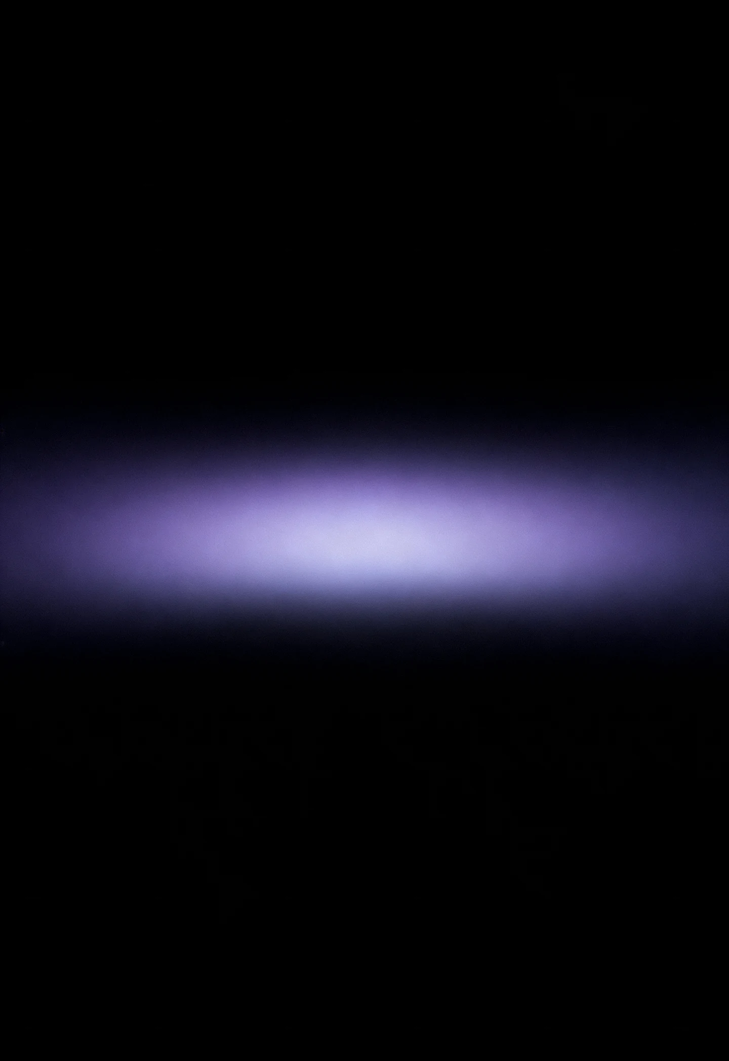 AMOLED & Dark wallpaper fitted to the iPhone Duo outer display — a diffuse violet fog glowing softly mid-frame on deep black, sinking into black around it