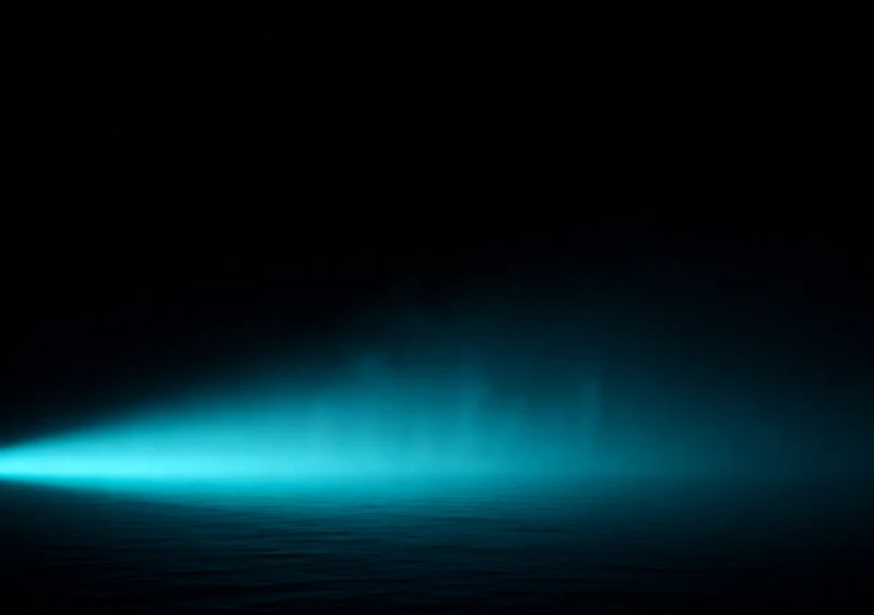 AMOLED & Dark wallpaper fitted to the iPhone Duo inner display — a wide low teal haze field spreading across the lower third, brightest left of centre