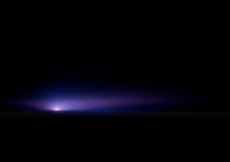 AMOLED & Dark wallpaper fitted to the iPhone Duo inner display — a wide low violet-to-rose haze field across the lower third, brightest right of centre